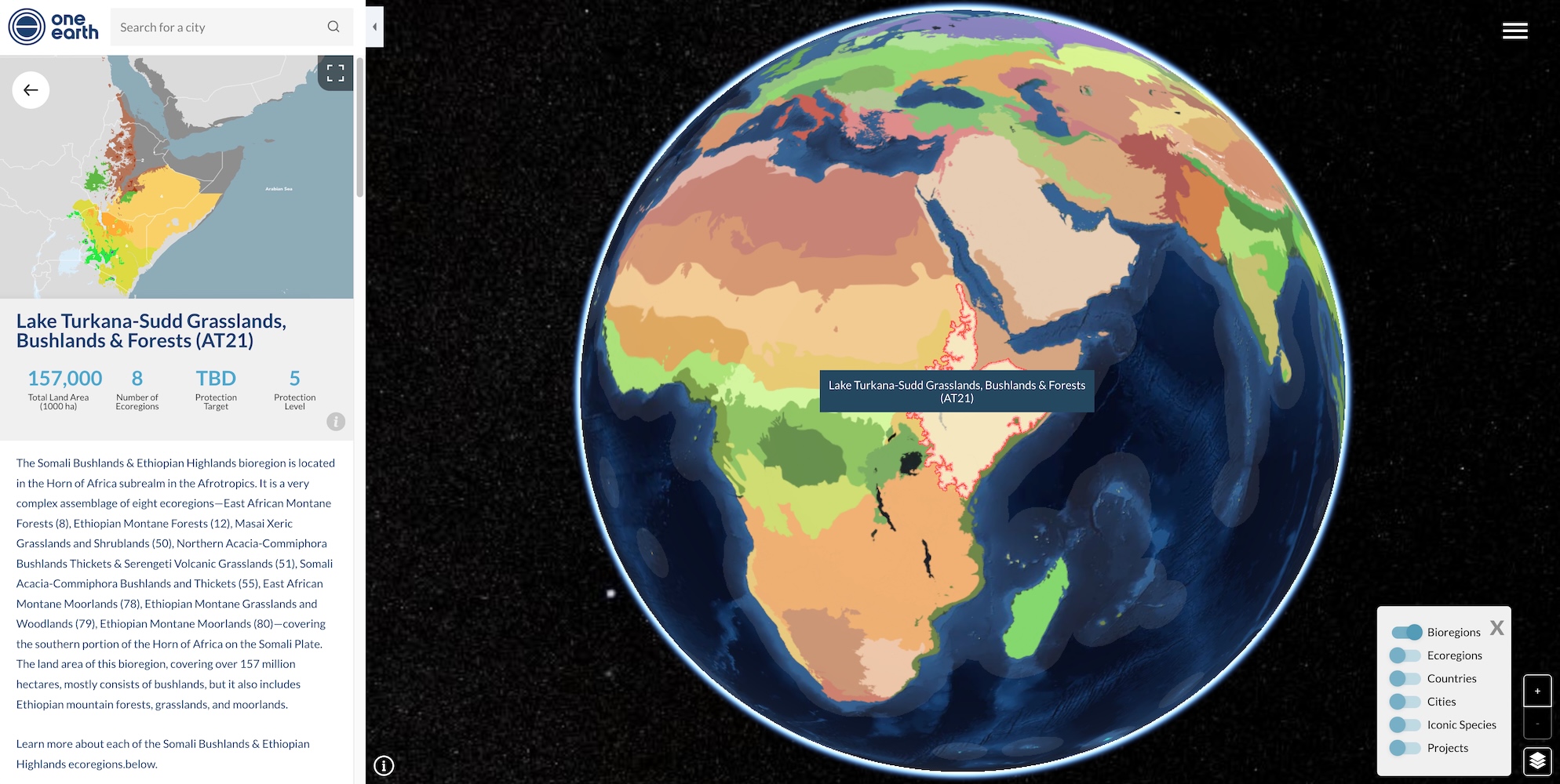 Bioregion AT21 displayed on the One Earth Global Navigator.